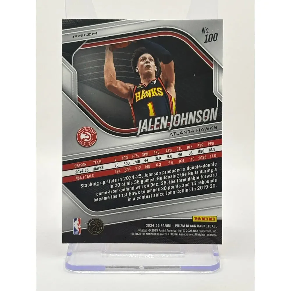 2024-25 Panini Prizm Black Jalen Johnson Red Wave Prizm Atlanta Hawks - Picture 2 of 2
